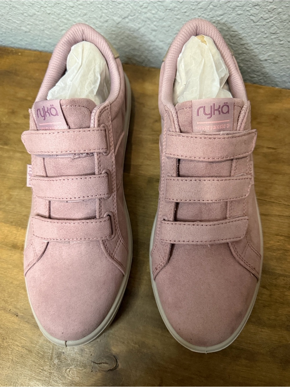 Ryka Women’s Pink Suede Velcro Sneakers size 9.5